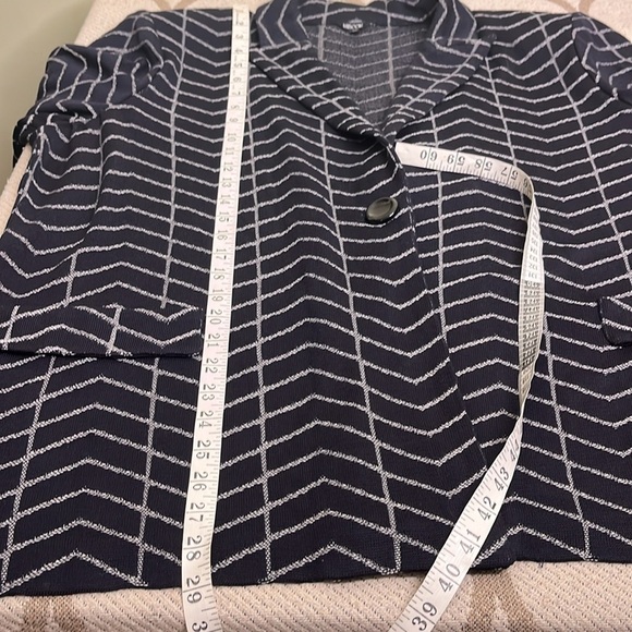 Misook Women's Jacket Blazer Chevron Knit One Button Notched Collar Blue - Picture 7 of 15